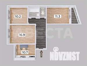 3-к квартира, вторичка, 62м2, 8/10 этаж