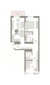 2-к квартира, вторичка, 68м2, 6/9 этаж