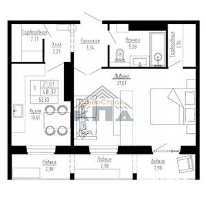 1-к квартира, строящийся дом, 53м2, 7/16 этаж