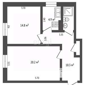 2-к квартира, вторичка, 53м2, 1/2 этаж