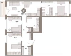 3-к квартира, вторичка, 92м2, 3/8 этаж