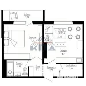 1-к квартира, строящийся дом, 51м2, 7/16 этаж