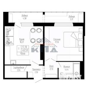 1-к квартира, строящийся дом, 53м2, 5/16 этаж