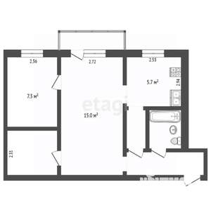 2-к квартира, вторичка, 43м2, 2/5 этаж