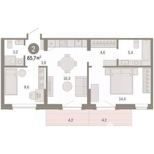 2-к квартира, вторичка, 66м2, 9/9 этаж