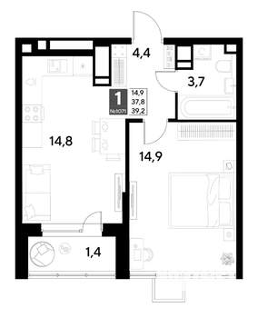 1-к квартира, строящийся дом, 39м2, 21/21 этаж