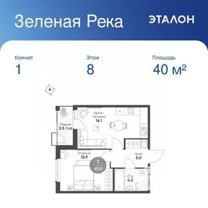 1-к квартира, вторичка, 40м2, 8/9 этаж