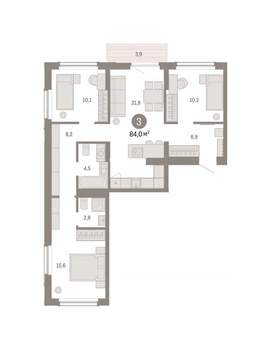 3-к квартира, вторичка, 84м2, 5/16 этаж