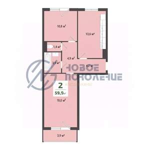 2-к квартира, вторичка, 58м2, 5/10 этаж