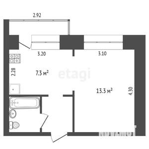 1-к квартира, вторичка, 27м2, 6/9 этаж