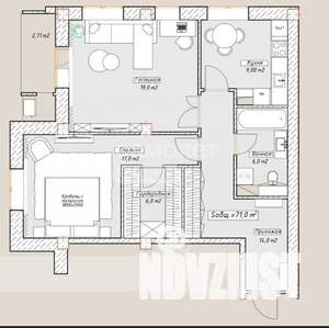 2-к квартира, вторичка, 71м2, 7/18 этаж