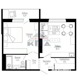 1-к квартира, строящийся дом, 51м2, 3/16 этаж