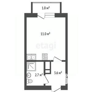 Студия квартира, вторичка, 19м2, 1/5 этаж