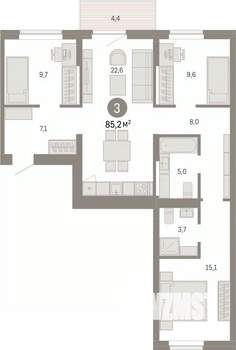 3-к квартира, вторичка, 85м2, 4/7 этаж