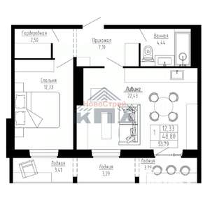 1-к квартира, строящийся дом, 54м2, 9/16 этаж