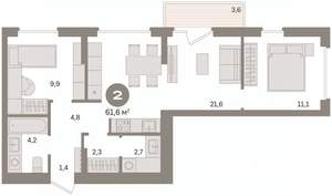 2-к квартира, вторичка, 62м2, 4/8 этаж
