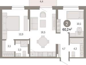 2-к квартира, вторичка, 60м2, 7/9 этаж