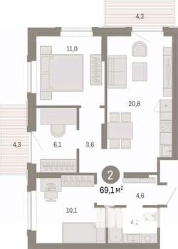 3-к квартира, вторичка, 69м2, 7/8 этаж
