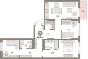3-к квартира, вторичка, 86м2, 2/9 этаж