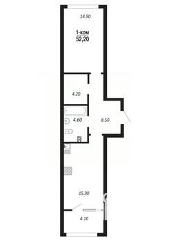 1-к квартира, строящийся дом, 52м2, 4/14 этаж