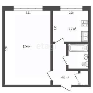 1-к квартира, вторичка, 30м2, 5/9 этаж