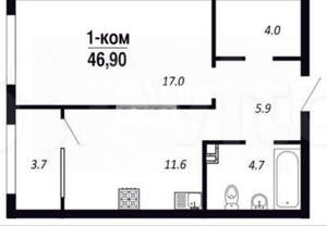 1-к квартира, вторичка, 47м2, 18/22 этаж