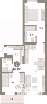 2-к квартира, вторичка, 67м2, 6/8 этаж