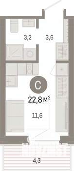 Студия квартира, вторичка, 23м2, 8/9 этаж