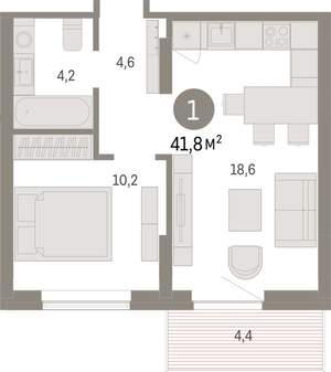 1-к квартира, вторичка, 42м2, 4/9 этаж