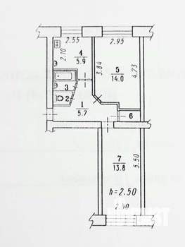 2-к квартира, вторичка, 44м2, 1/5 этаж