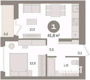 1-к квартира, вторичка, 42м2, 6/16 этаж