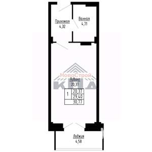 1-к квартира, строящийся дом, 31м2, 11/16 этаж