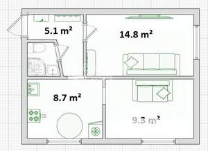 2-к квартира, вторичка, 41м2, 1/5 этаж