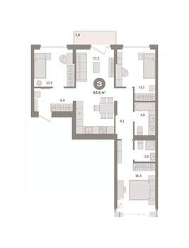 3-к квартира, вторичка, 85м2, 6/16 этаж