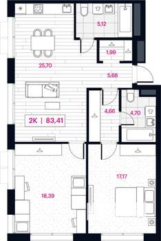 2-к квартира, вторичка, 83м2, 3/15 этаж