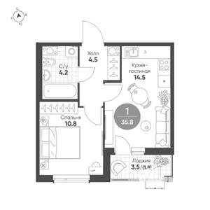 1-к квартира, вторичка, 36м2, 8/9 этаж