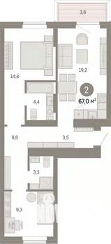 2-к квартира, вторичка, 67м2, 2/7 этаж