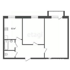2-к квартира, вторичка, 53м2, 1/5 этаж
