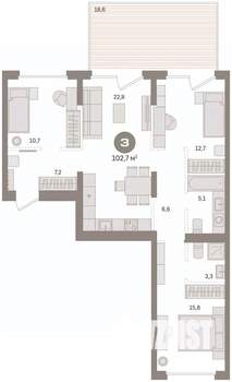 3-к квартира, вторичка, 103м2, 2/8 этаж