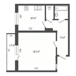 1-к квартира, вторичка, 39м2, 8/12 этаж