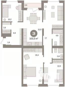 3-к квартира, вторичка, 103м2, 8/8 этаж