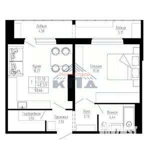 1-к квартира, строящийся дом, 53м2, 1/16 этаж