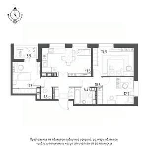 3-к квартира, строящийся дом, 75м2, 9/9 этаж