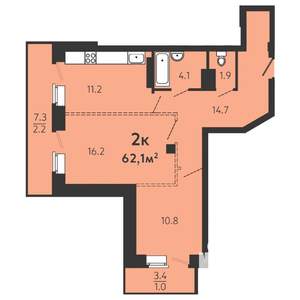 2-к квартира, строящийся дом, 59м2, 3/16 этаж