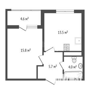 1-к квартира, вторичка, 41м2, 4/13 этаж