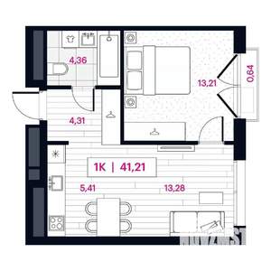 1-к квартира, строящийся дом, 41м2, 12/15 этаж