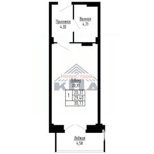 1-к квартира, строящийся дом, 31м2, 4/16 этаж