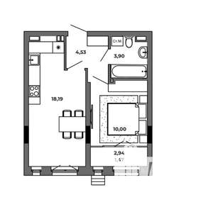1-к квартира, строящийся дом, 38м2, 2/8 этаж
