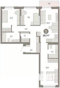 3-к квартира, вторичка, 87м2, 6/8 этаж