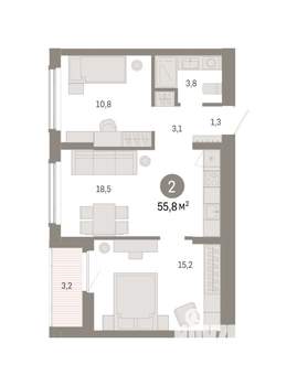 2-к квартира, вторичка, 56м2, 6/16 этаж